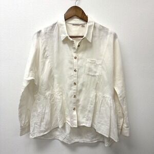 Anthropologie Holding Horses McKenzie Peplum Linen Blouse Cream XS